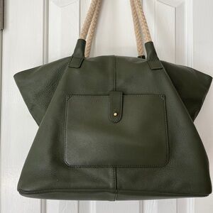 Talbots Olive Green Leather Tote Bag